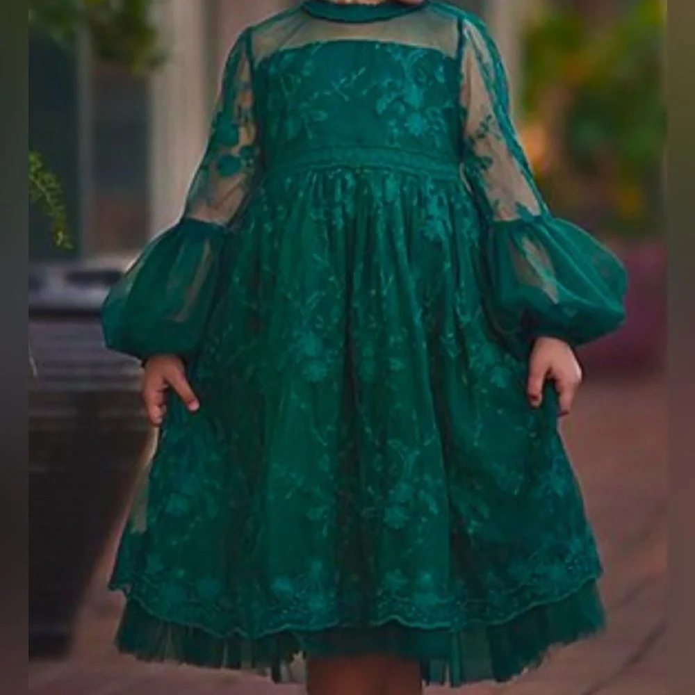 Trish Scully Formal Dress Girls sz 12 Emerald Green Lace Tulle Ball Gown NWT
